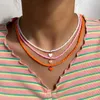 Chains Fashion Heart Pendant Simple Seed Beaded Choker Necklace For Women Colorful Rice Beads Short Collar Bohemia JewelryChains
