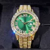 MISSFOX Grünes Zifferblatt Diamant-Armbanduhr Mann Luxus klassischen Stil Herrenuhr Junge Outdoor Hiphop Quarz Herrenuhr Mode