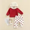 Clothing Sets Toddler Girls Boys 2Pcs Suit Thickened Long Sleeve Cartoon Ears Hooded Sweatshirts + Dot Trousers Fleece Outwear