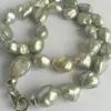 Véritable collier de perles baroque de mer gris naturel de 8 à 9 mm. 18 '' AAA
