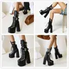 Boot Ribetrini Platform Block High Heels Fashion Women Boots Bat Lace Up Sexy Elegant Autumn Goth Punk for Ladies Shoes 220325