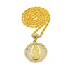 Pendentif vierge marie pour hommes et femmes, bijoux Hip hop glacés, strass scintillants, cristal, couleur or, collier chaîne 307T