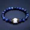 Charm Fashion Natural Jewelry Elasticity Antique Crown Blue Tiger Eye Stone Beaded Men Bracelet