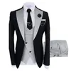 Nieuwe Populaire Zwart 3 Stuk Pak Mannen Bruiloft Tuxedos Beige Notch Revers Slim Fit Bruidegom Tuxedos Heren Diner Prom Blazer (jas + Broek + Tie + Vest) 770