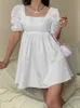 Nedeins Women Summer Dress Fashion White Elegant Puff Sleeve Backless Party Beach Vacation Casual Mini 220615