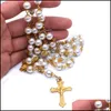 H￤nge halsband h￤ngsmycken smycken mode cross p￤rlor halsband 3 f￤rger handgjorda Jesus b￶n radband la dh1o0