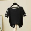 Women's T-Shirt Summer Tops Camisetas Mujer 2022 Thin Knitted T Shirt Short Sleeve Woman Clothes Striped Fashion Tee Femme