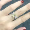 Anéis de banda de jóias Sterling prata anel de diamante feminino luxo amarelo amarelo carro retangular apartamento 7 * 9 mm