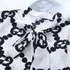 2022 Lady Woman Spring&ampAutumn Fashionable Tie Neck Circular Chain Print Chiffon Shirt