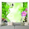 Lotus Vert Bambou Zen Tapisserie Nature Rose Fleurs Carpe Pierre Noire Jardin Paysage Tenture Murale Salon Chambre Dortoir Décor J220804