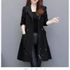 Spring Autumn Women's Windbreaker Casual Hooded Drawstring Female Trench Coat Outerwearies Mid Long Ladies Outerwear 220812