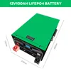 Batterie LiFePO4 verte avec écran BMS intégré 12 V 100 Ah, taille Bluetooth personnalisée et acceptable, adaptée pour voiturette de golf, photovoltaïque, bateau et camping-car.