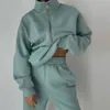 Kvinnor Fleece Two Piece Set Spring Winter Sports Warm Suit Casual Overdimensionerad Polo dragkedja Sweatshirts och byxor Tracksuits 220714