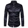 Mens vit silke skjorta mode satin män social avslappnad smal passform långärmad klänning s manlig camisa masculina 220322