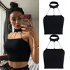 Punk estilo gargantilha halter top women sexy moda slim cami backless buckle top tank tops 220607