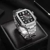 Ny rostfritt stål modifieringsmodkit band med fodral för Apple Watch Band 45mm IWatch Series 7 6 5 SE 44mm ädla lyxmetallklockor