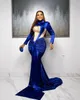 2022 Plus Size Arabic Aso Ebi Royal Blue Mermaid Prom Dresses Crystals Satin Evening Formal Party Second Reception Födelsedagsengagemang Klänningar ZJ226