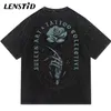 LENSTID Летние мужские футболки с короткими рукавами в стиле хип-хоп, футболка с принтом розы и черепа, уличная одежда, Harajuku, готический рок, хлопковые футболки 220610