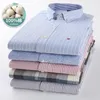 Mens randiga tröjor 100% bomull ox långärmad pläd fast färg avslappnad för affärsmän daglig användning camisas hombre 220401