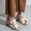 Pantoufles talons nœud pantoufles femmes été mode une ligne ceinture couleur unie vêtements décontractés sandales à talons hauts