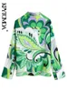 KPYTOMOA Kvinnor Fashion Flowing Printed Green Bluses Vintage Long Sleeve Button-up kvinnliga skjortor Blusa Chic Tops 220513