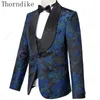 Thorndike bleu marine Jacquard haute qualité parfait costume conception costumes de mariage conception italienne sur mesure hommes costume Blazer 220704