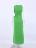 Mnealways18 Été sans manches femme robe de fête verte creux de la taille élevée