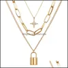 Pendentif Colliers Pendentifs Bijoux Collier 2021 Mti-Couche Rétro Huit Étoiles Serrure Chaîne Épaisse Femme Jewlery Pour Les Femmes En Gros Collares 7