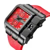 Начатые часы спортивные Quartz Watches 3364 Reloj Мужские наручные часы Relogio Masculino Big Square Watch Men Luxury Wide Teather Clock Red