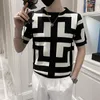 メンズセータースプリング秋のメンズ半袖ニットウェアTシャツ高品質のジャクアードパターンスリム韓国スタイルのクルーネックTシャツ人 '