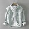 Autumn Winter Men Men's White Long Sleeve Shirt Pure Cotton Retro Style Button Up Pocket White Workwear GA-Z102 220401