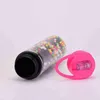 Creative Rainbow Color Water Bottle with Sealed Leakproof Lid Double Layer Plastic Cup with Cute POM Hairball Straw Mugs