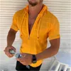 Verano playa para hombre con capucha camisas de manga corta con cremallera Casual Homme Slim Fit camisetas para hombre Streetwear blusa de Color sólido 220607