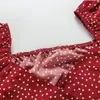 Kadınlar bluz kadın gömlekleri vintage polka dot kadınlar puf uzun kollu sargı üst zarif 2023 dantel yukarı kırmızı mahsul bluz seksi sırtsız