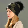 Wool Hats Hat Women Real Natural Raccoon Fur Pom Hat Girls Female Wool Knitted Beanie Winter Hats With Rhinestone J220722