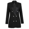 Costumes pour femmes Blazers Minceur Noir Blazer Robe Diamanate Strass Bouton Agrémenté Double Boutonnage Tenue Avec Satin Revers CollarW