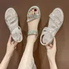 Sandálias femininas estreitas com strass, sandálias planas de cristal, moda verão 2022, sapatos brilhantes, calçados femininos 201