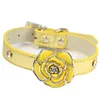 Luxury Diamante Flower Bling Dog Collar Lead Soft Leather Adjustable Puppy Cat Collar Harness