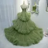 Green Layered Prom Dress Spaghetti Strap Cupcake Gown for Special Occasion Dresses Tiere Tulle Party Vestidos