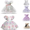 Kız Parti Elbise Çocuk Çiçek Baskı Prenses Kostüm Örgün Akşam Balo Çocuklar Doğum Günü Düğün Pron 3-8YRS 220422