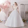 Andra bröllopsklänningar elegant o hals halva ärm enkel klänning vacker spets blomma plus storlek upp golvlängd smal prinsessan brud klänning lothe