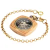 Pocket Watches Royal Square Bamboo Automatisk mekanisk klocka Special utan täckning Digital kedja Face Eloy Pendant Halsband Malepocket