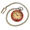 Pocket Uhren Retro rot Sandelholz modische arabische Zahlen Design FOB Kette Uhr M￤nner universelle Geschenke W￤chterpocket