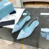 Designer-2021春夏の女性サンダルナイロンガバジンスリングバックポンプスクリーンプリントカンマヒールスライドサンダル尖った形スポーティスタイル