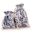 Present Wrap Multi-Size Cotton Linen Blue and White Porcelain Drawstring Storage Bag Christmas Wedding Candy Smycken Packing 1PCGift