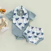 Citgeett Summer Baby Girls Boys Romper Suit Ribbed Short Sleeve Buttons Tops Waist Triangle Pants Bibs Clothes J220711