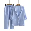 2021 sommer Koreanische Blazer Set Neue Große Größe Damen Mode Anzug Baumwolle Und Leinen Anzug Jacke Elastische Taille Harem Hosen zh1135 T220729