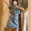 Work Dresses High Quality Small Fragrance Summer Tweed Two Piece Set Women Crop Top Jacket Coat + Skirt Suits Vintage Sequined 2