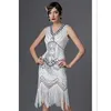 Casual Dresses 1920-tals klaffklänning bra gatsby v-hals cap hylsa paljettfest party midi vestido de verano sommar kvinnor klänning.