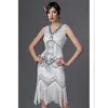 Robes Décontractées Années 1920 Robe Flapper Great Gatsby V-Neck Cap Sleeve Sequin Fringe Party Midi Robe De Verano Été Femmes DressCasual